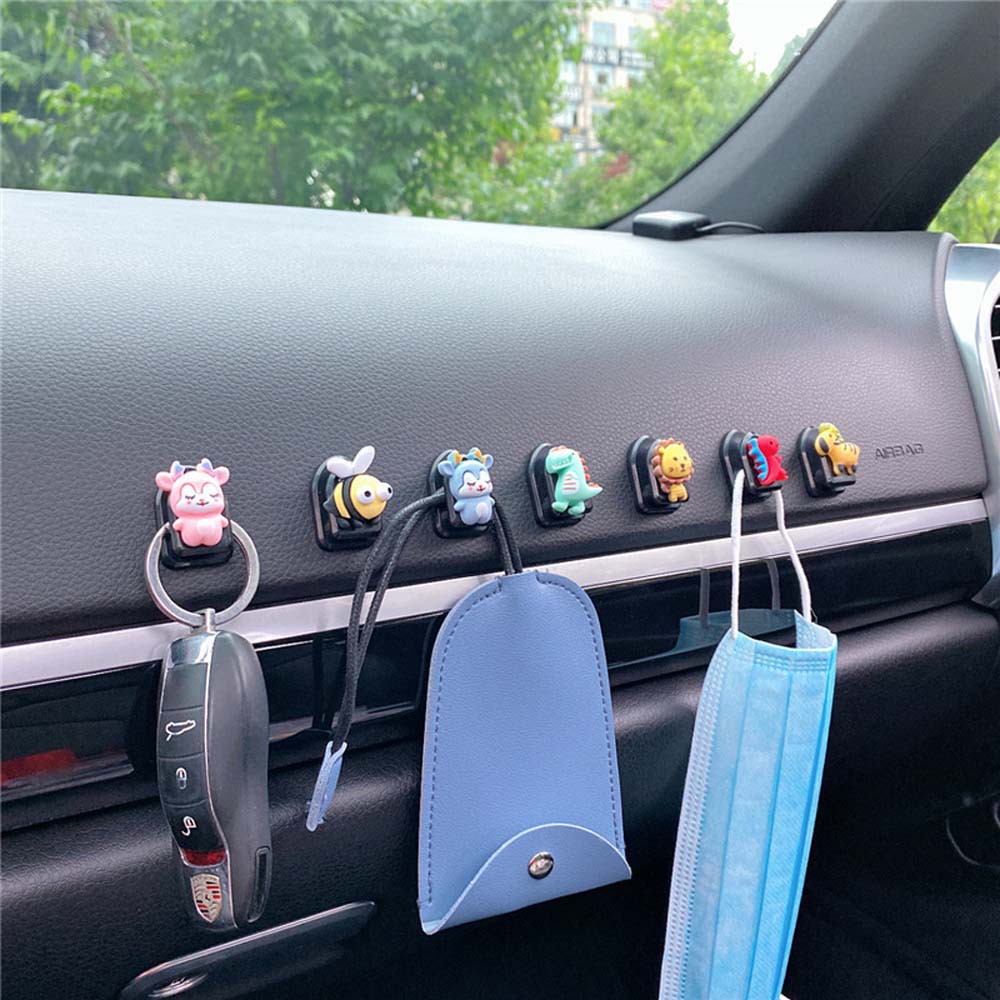 LANFY Cute Car Interior Mini Home Wall Decorations Car Seat Back Hook Creative Sticky Hook Cartoon Multifunctional Door Hanging