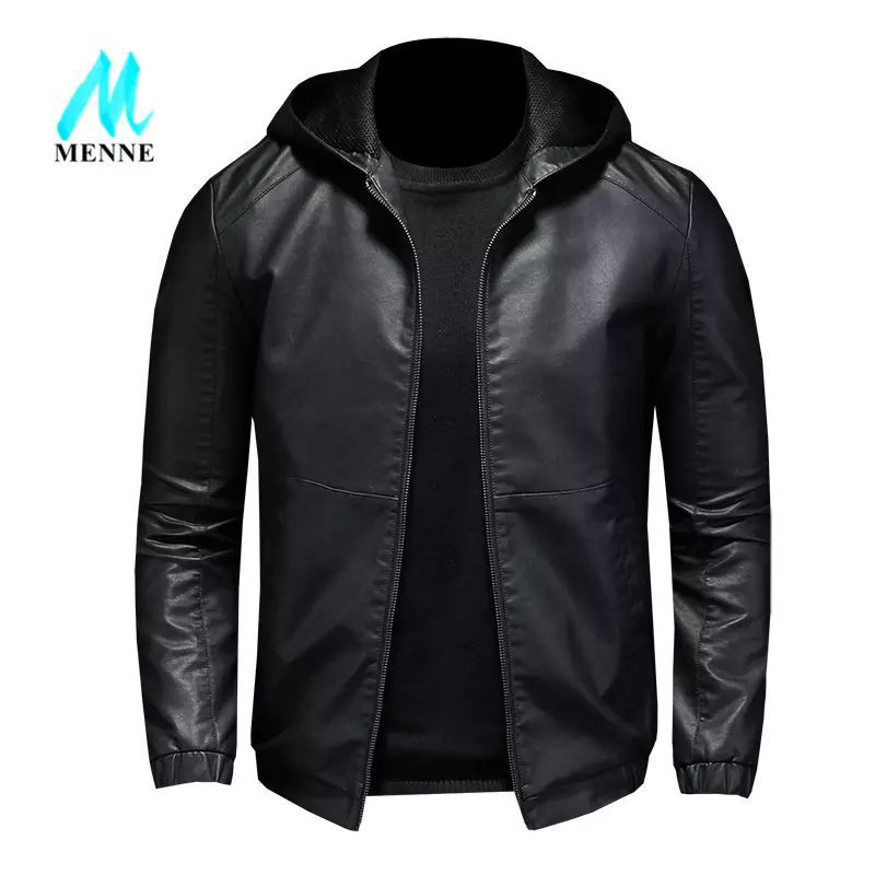 Jaket kulit hoodie pria full kulit asli domba garut-kupluk