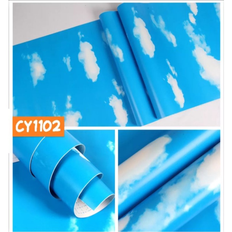 Wallpaper Stiker Polos Stiker Dinding Kamar Tidur Wallsticker 45CMX10M Motif Awan CY1102