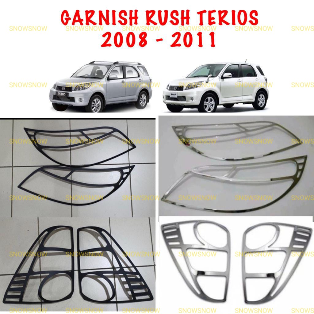 Paket Garnish Lampu Depan Belakang Rush Terios Lama Old 2007 2008 2011 Hitam Chrome