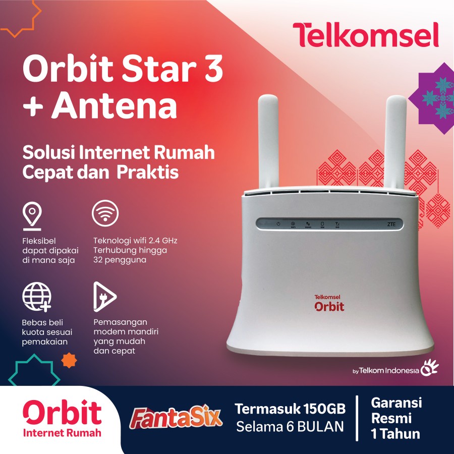 Telkomsel Orbit Star 3 Modem WiFi 4G + ANTENA - Lock Telkomsel