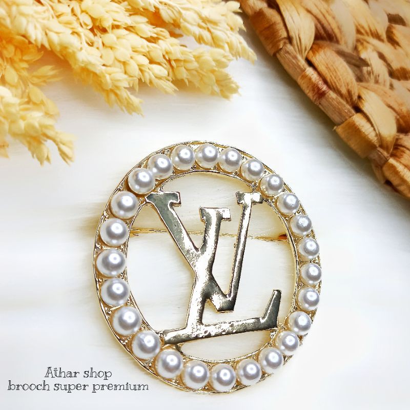 Athar shop Bros super premium mewah branded import brooch dada bross hijab mutiara bulat