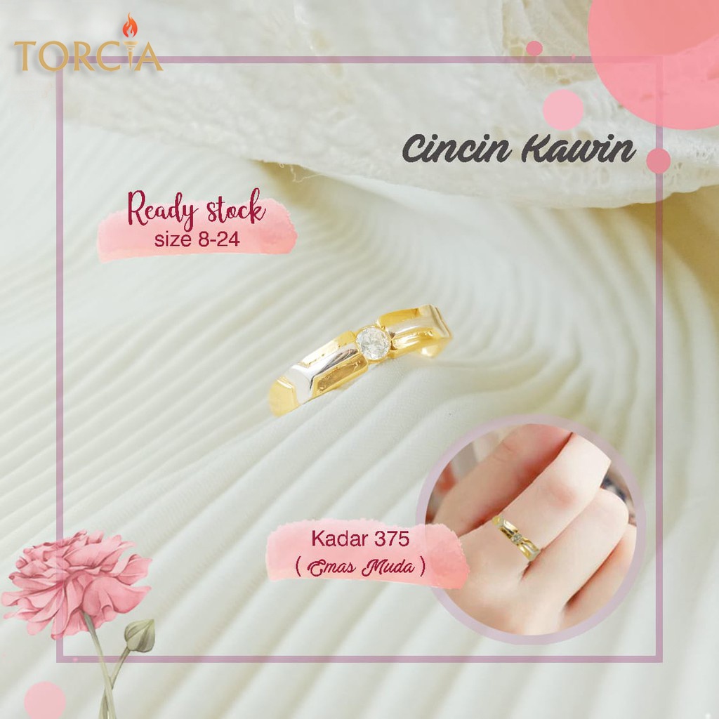 Cincin Kawin Emas Asli Mata Satu Panah Kadar 375 Torcia Gold