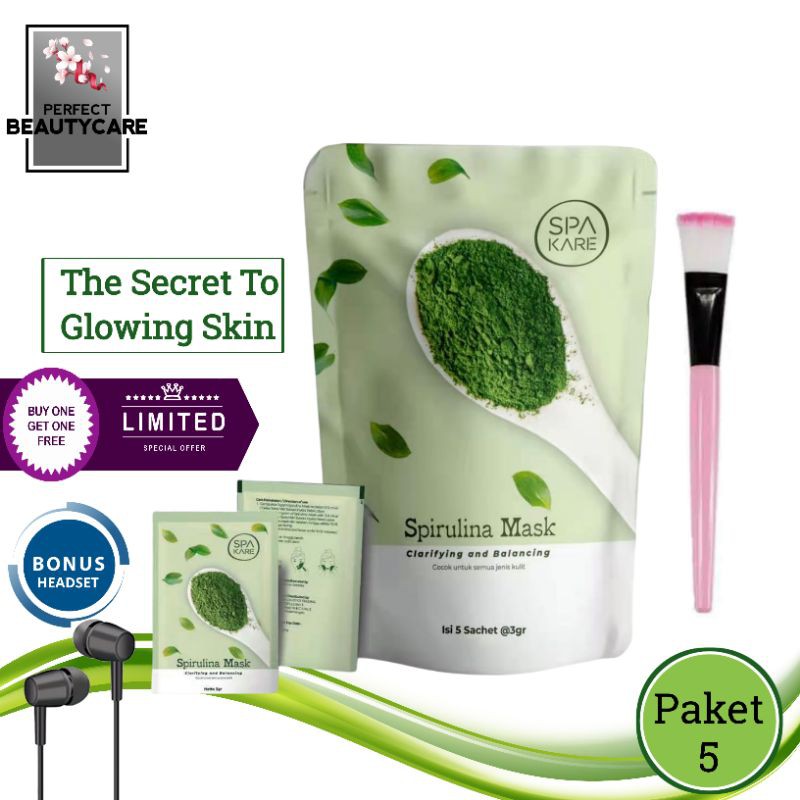 Spakare Spirulina Mask - Masker Spirulina Terbaru Tiens - Premium Quality - 5 Sachet Free Headset