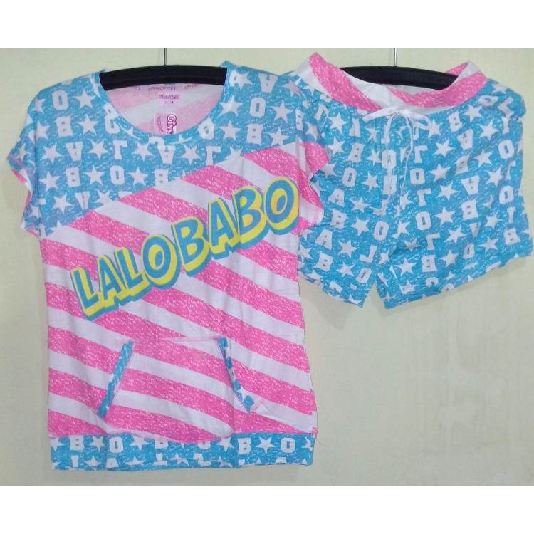 STLN220 - Setelan Blue Pink Stripe LaloBabo