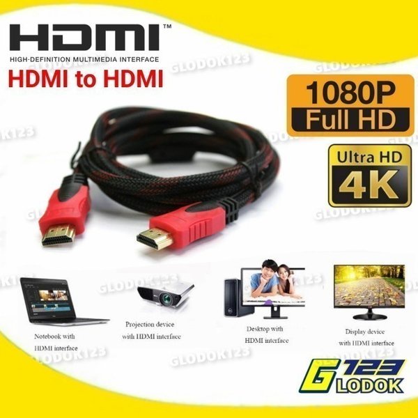 Kabel HDMI To HDM1 Cable Serat Jaring 1080P V1.4 3D 4K High Quality