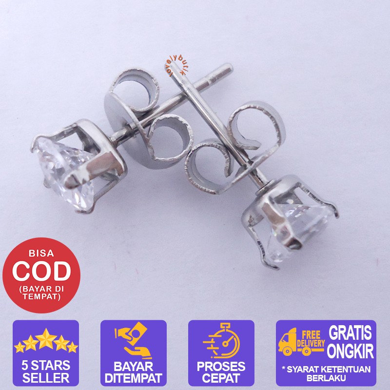 Lovelybutik Anting Titanium Tindik / Love Crown Anting Titanium Wanita ukuran 0,5 cm / Silver