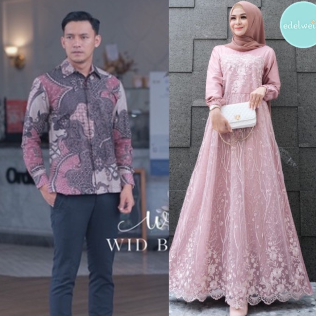 ADA JUMBO - Couple Gamis Brukat Premium Gamis Brukat Dress Brukat Couple Lamaran Kondangan Kemeja Batik Couple Brukat