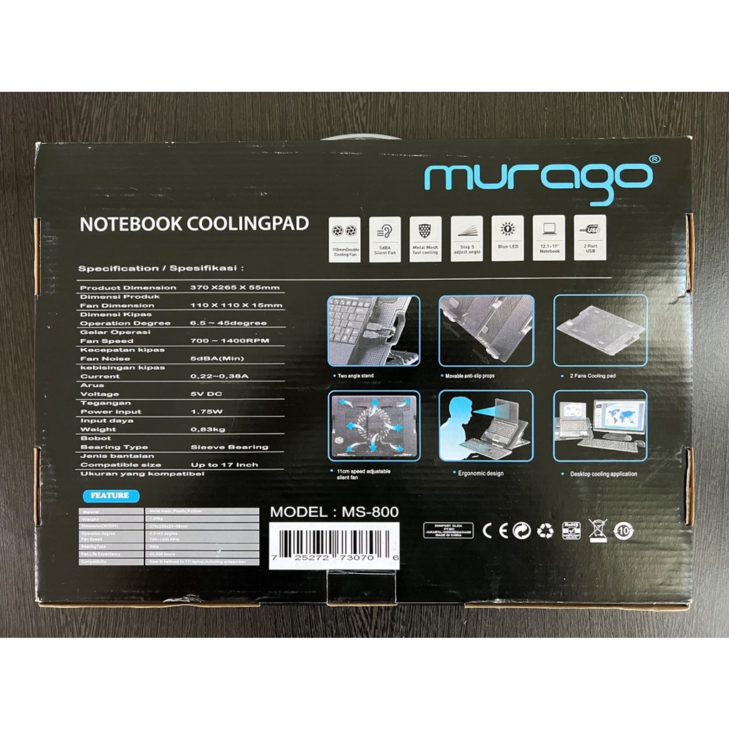 Cooling Pad Laptop Murago MS-800 MS 800 Kipas Fan Pendingin Notebook