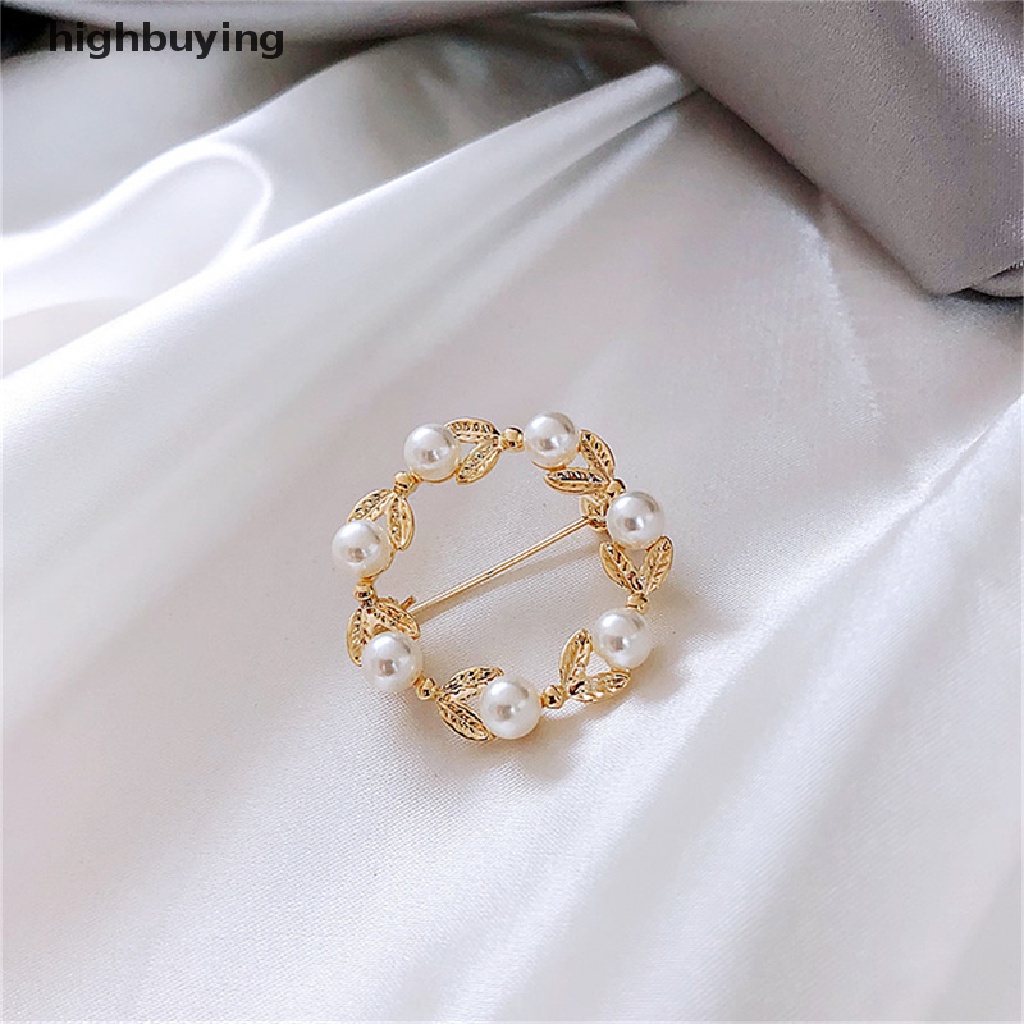 Hbid Bros / Pin Wanita Desain Lingkaran + Daun Hias Mutiara Gaya Trendy / Elegan Untuk Pesta / Hadiah