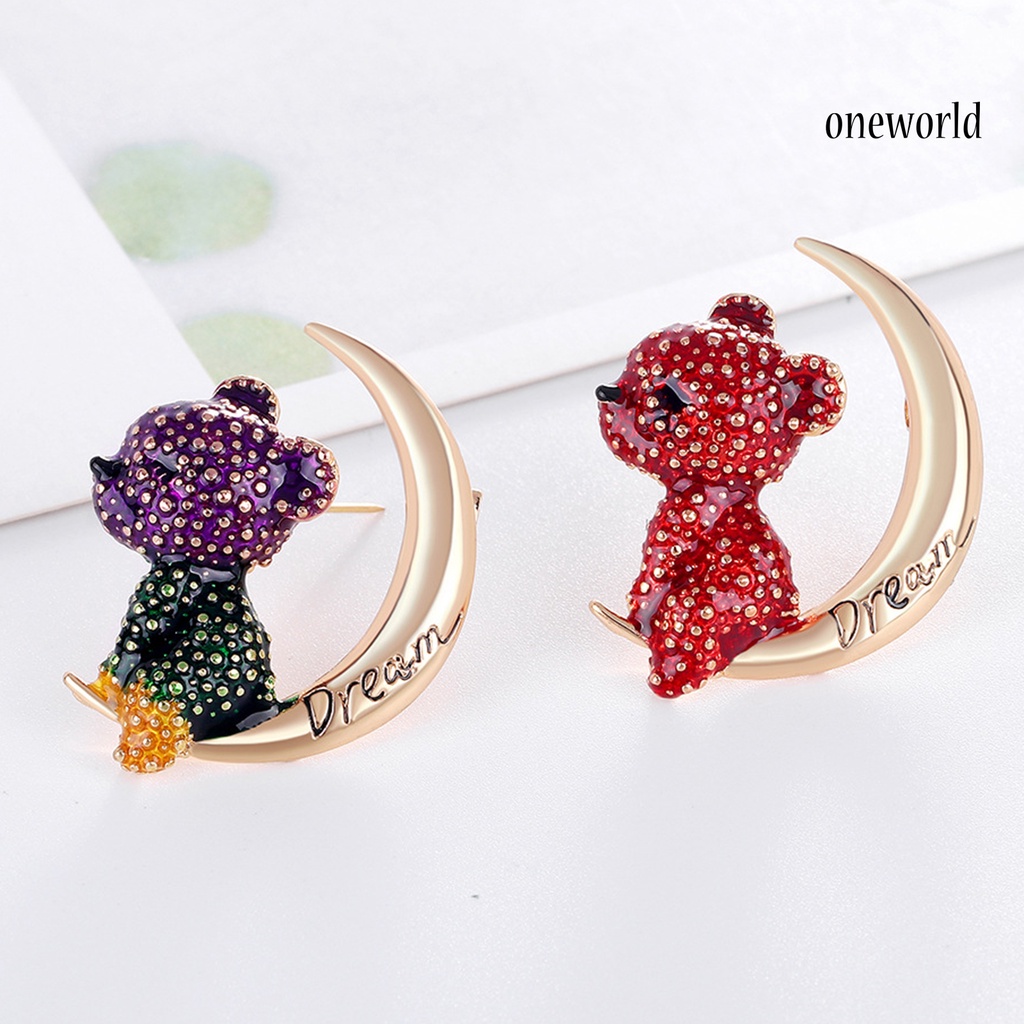 OW@ Bear Moon Brooch Animal Shape Decoration Ornament Women Cartoon Clothes Pin Jewelry