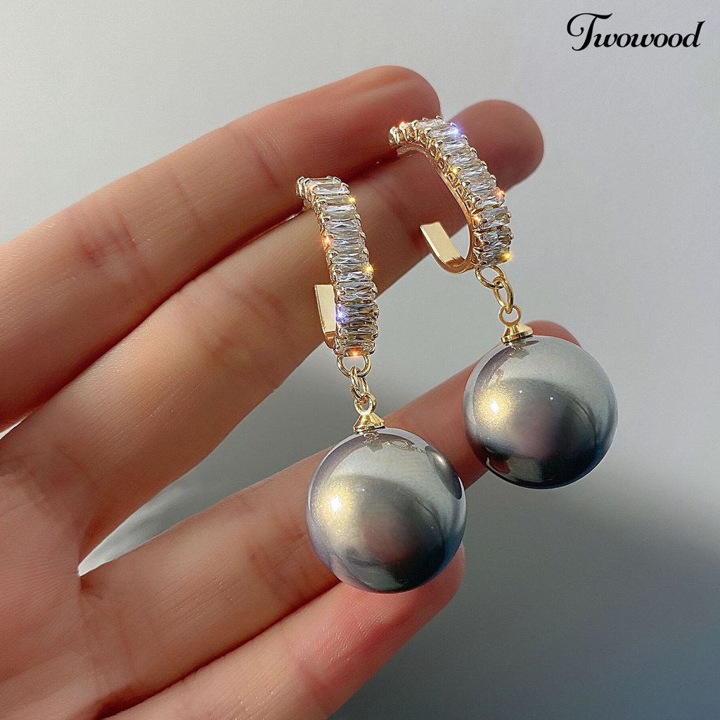 Twowood 1 Pair Dangle Earrings Cubic Zircon Piercing Korean Fashion Faux Pearl Women Large Pendant Dangle Earrings for Party