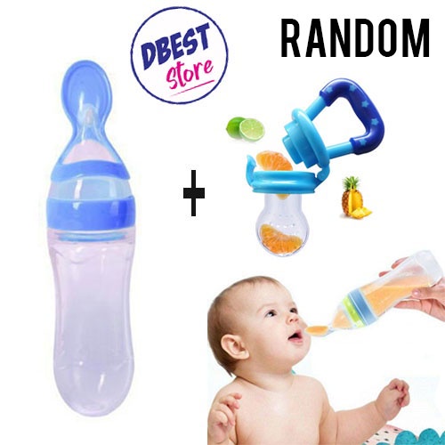 BAYAR DI TEMPAT - PAKET 2 IN 1 PROMO Botol Sendok Makan Bayi + Dot Bayi / Dot Buah - Warna Random