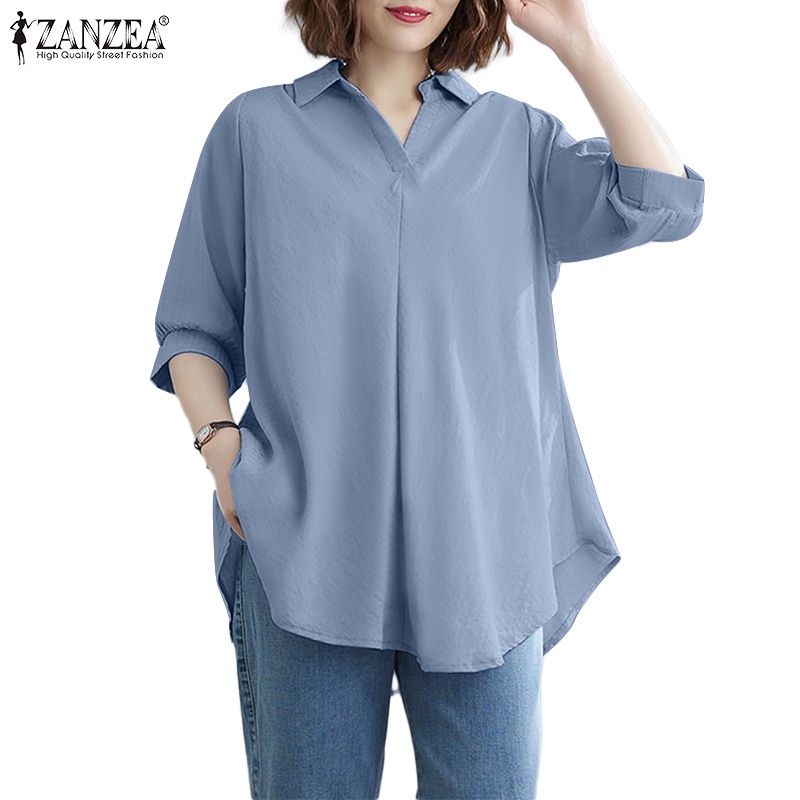 ZANZEA Women Turn-Down-Collar Fashion Six Quarter Sleeve Casual Blouse