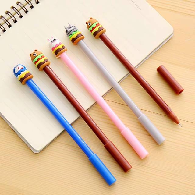 4 &amp; 12 pcs Pena Burger Beruang Bebek Kelinci Momotaro Berger Pen Pulpen Bolpen Gelpen Murah Lucu