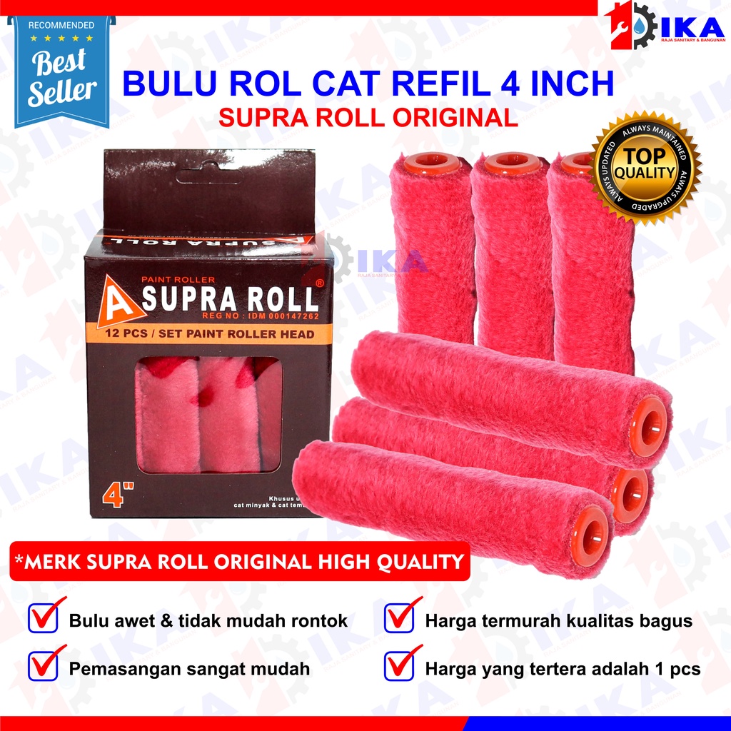 Bulu Roll Kapal Merah 4 inch / Supra Roll Refill Kuas Cat Roll/ Bulu Refil kuas Roll 4inch