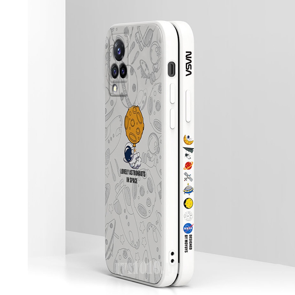Astronaut case Vivo Y11 Y12 Y15 Y17 Y19 Y30 Y95 Y93 Y91C Y91 Y50 Y7S Y1S S1 V15  Z1 Pro V15 PRO Y21 V21 Y52S lembut TPU shockproof pelindung penutup dengan lanyard case-7