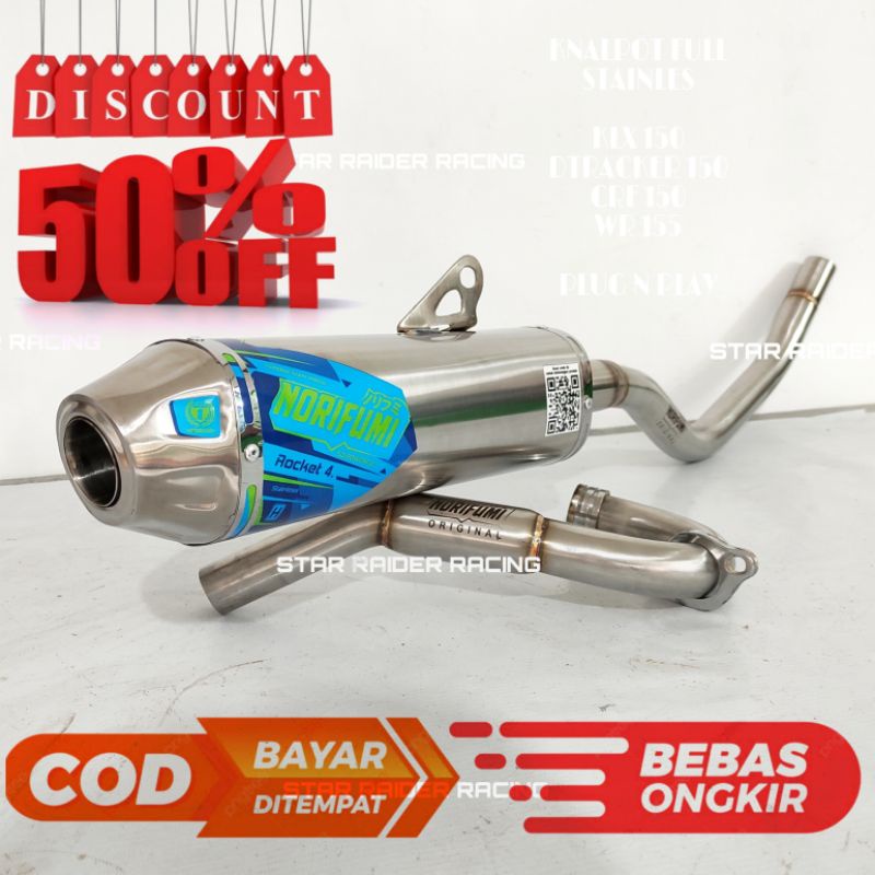 Knalpot norifumi roket 4 klx 150 dtracker 150 crf 150 wr 155 tersedia mesin boreup mesin standar