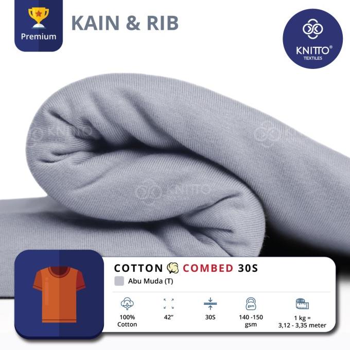 KAIN COTTON COMBED 30S ABU MUDA + RIB (BAHAN KAOS)