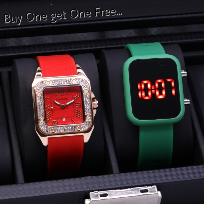 Jam Tangan Wanita Cartier Buy One Get One L13S092 Strap Rubber Free Baterai & Box ( Bisa COD )