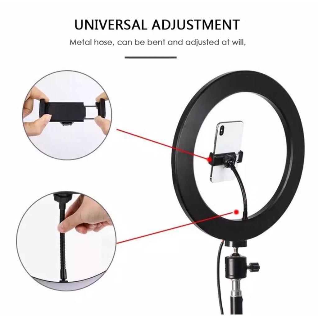 Ring Light 26cm + Tripod 2.1m - Lampu Makeup - Lampu Selfie - Lampu Vlog ring 33cm ring 45 cm