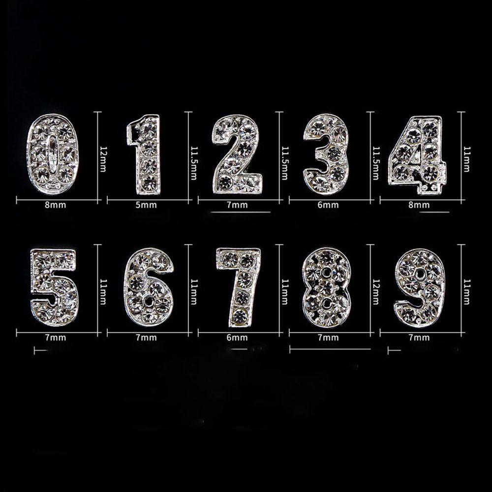 AUGUSTINA Agustina 0-9 Angka Pesona Kuku Fashion Shiny Glitter Warna Perak Perhiasan 3D Manicure Aksesoris