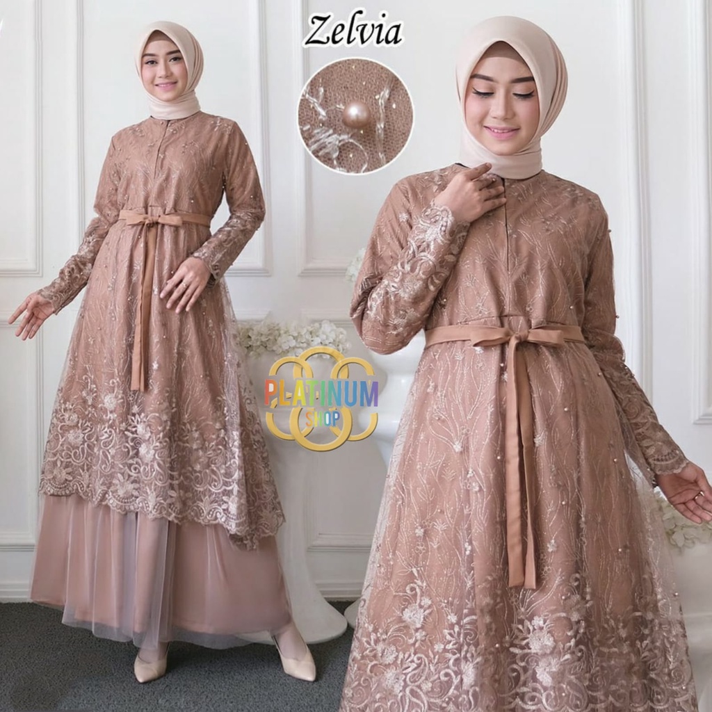 GAMIS MAXI BUSUI ZELVIA FULL BRUKAT TILE MUTIARA IMPORT-6