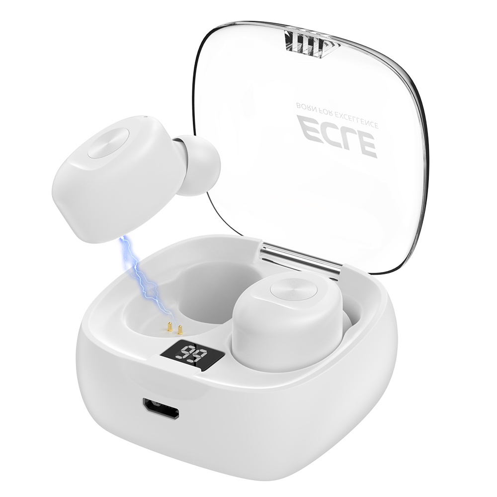 White TWS Earphone Bluetooth Headphone Noise Reduction Wireless Button Deep Bass