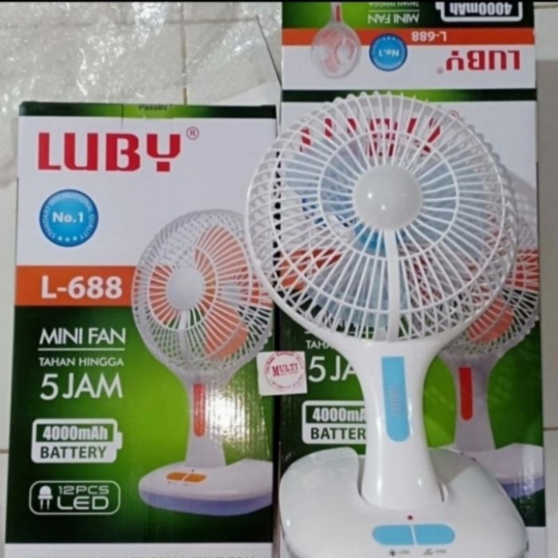 LUBY kipas angin portable + lampu emergency L 688 - rechargeable