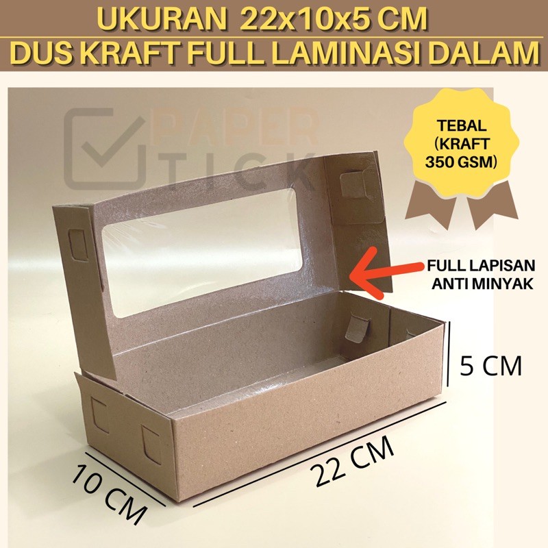 

Dus Kraft Laminasi 22x10x5 CM Kotak Brownies Anti Minyak Jendela Kraft Kemasan Kue Donat Packaging