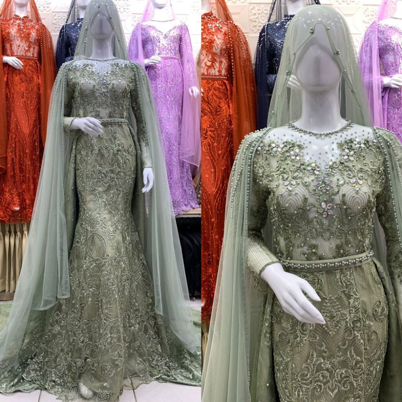 GAUN PENGANTIN JUBAH FULL PAYET//GAUN WEDDING MEWAH MODERN//GAUN SLIM