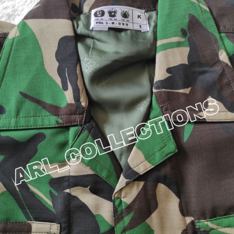 BAJU SETELAN PDL LORENG TNI BAHAN VELBET BALETOLI SEMI WOLL FUL PURING/SERAGAM PDL LORENG MALVINAS SATU STEL