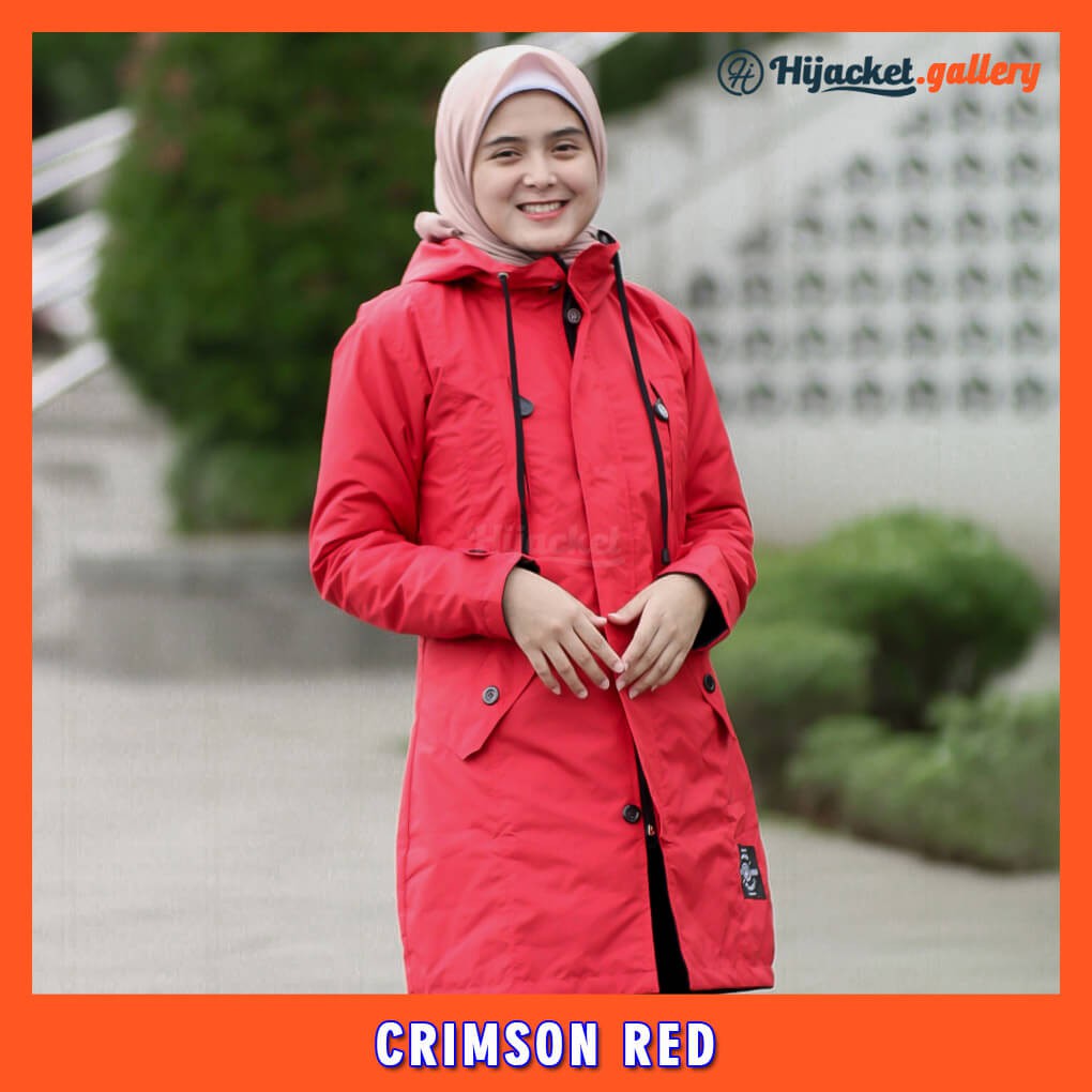 Hijacket Original Ixora Hijaket Jaket Jacket Wanita Muslimah Jaket Parka Parasut Cewek Jumbo Murah Terbaru Jaket Hijaber-CRIMSON