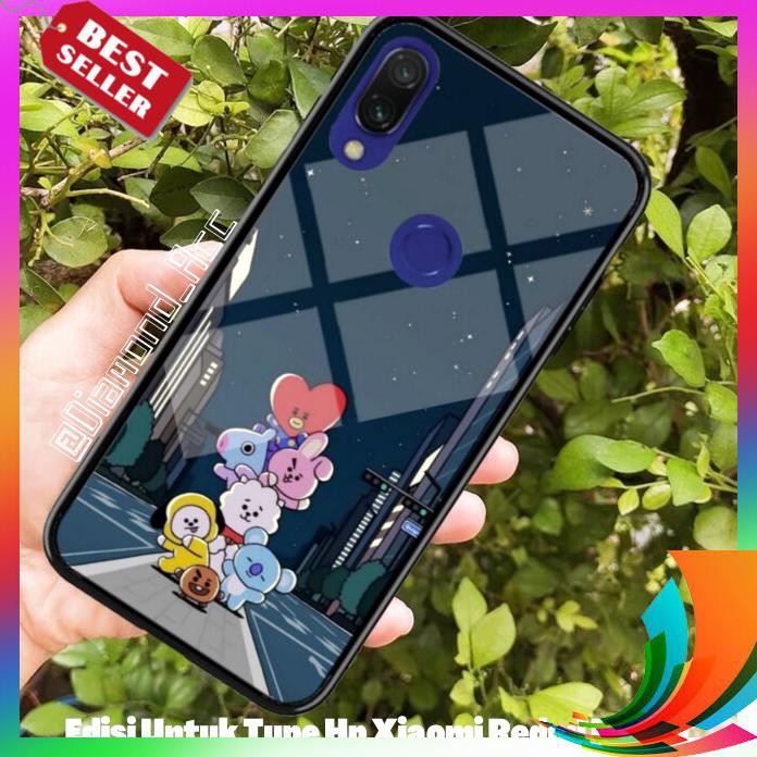 【TERBARU】 PREMIUM Case Hp Glass MOTIF BT21 BTS REDMI NOTE 7