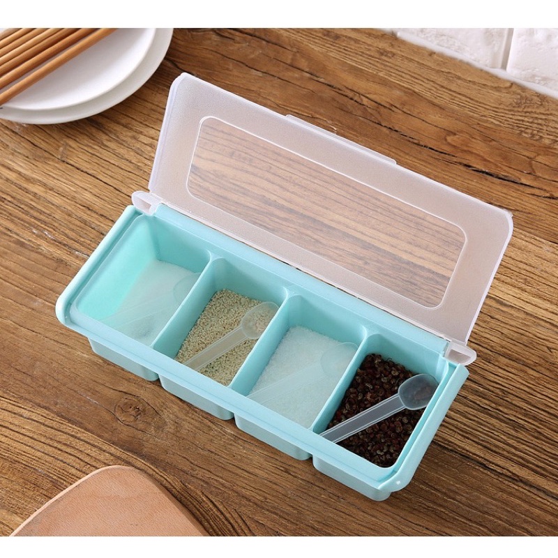 Tempat bumbu persegi panjang 4 sekat 4in1