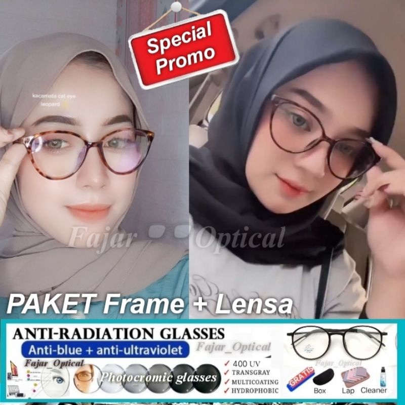PAKET PHOTOCROMIC Kacamata Minus Cat Eye Kacamata Wanita 1025