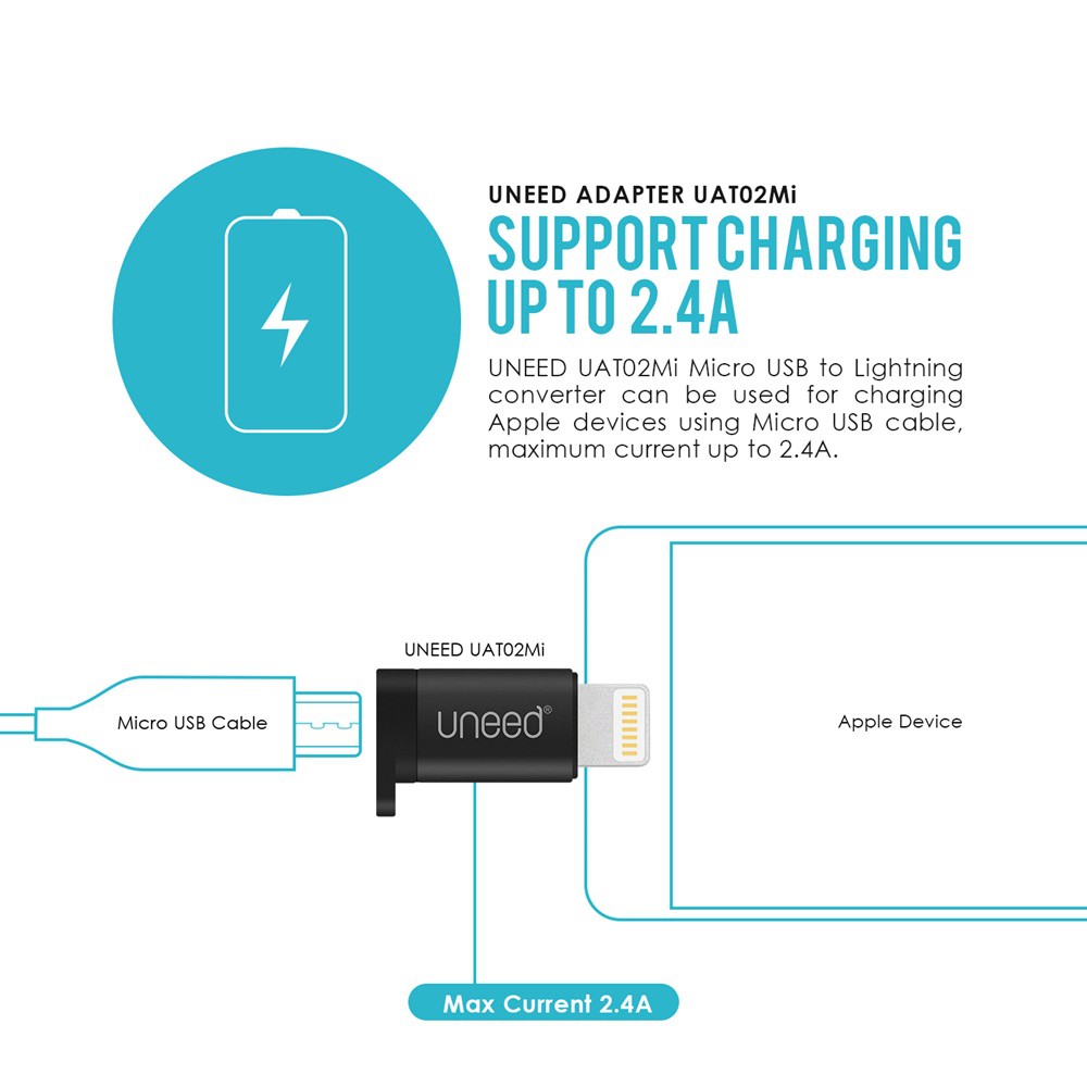UNEED Zinc Alloy Converter Micro USB to Lightning - UAT02Mi