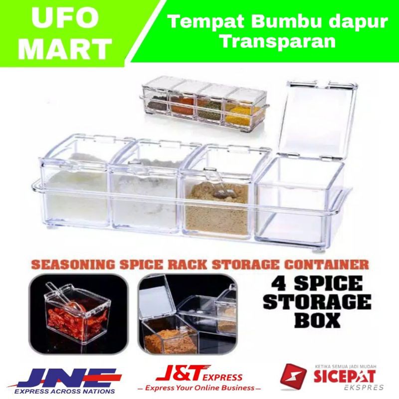 Tempat Bumbu Dapur Set 4 in 1 dilengkapi dengan Sendok kotak bumbu dapur transparan