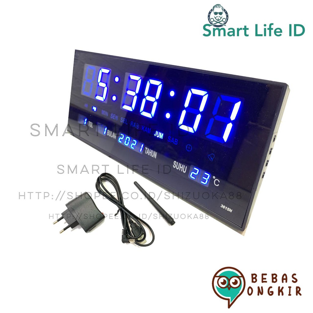 Jam Dinding LED Digital Alarm Clock Jam Meja Dekorasi Hiasan Dinding Rumah XY 3615 Biru