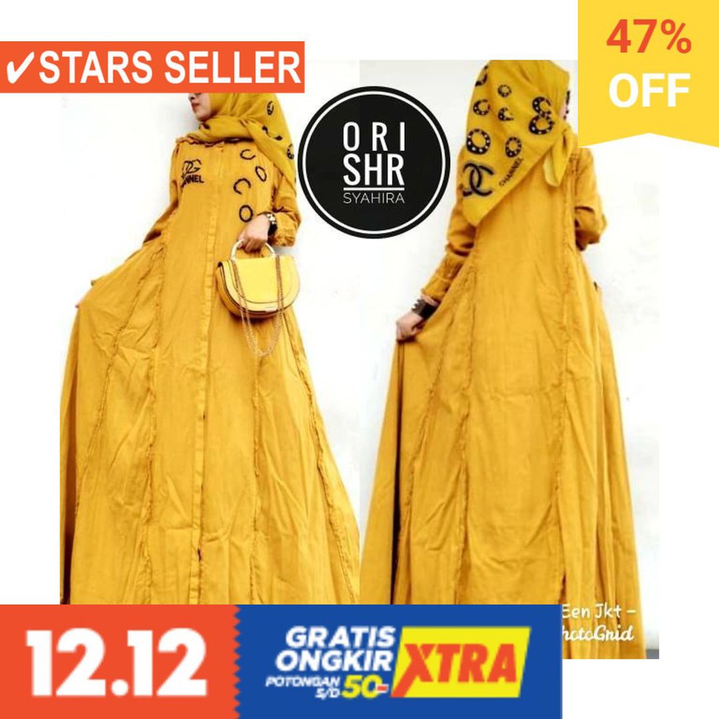 BUSANA MUSLIM PEREMPUAN FASHIONABLE CEWEK CANTIK / GAMIS MAXI SOFT JEANS + JILBAB SEGI 4 ORI SHR