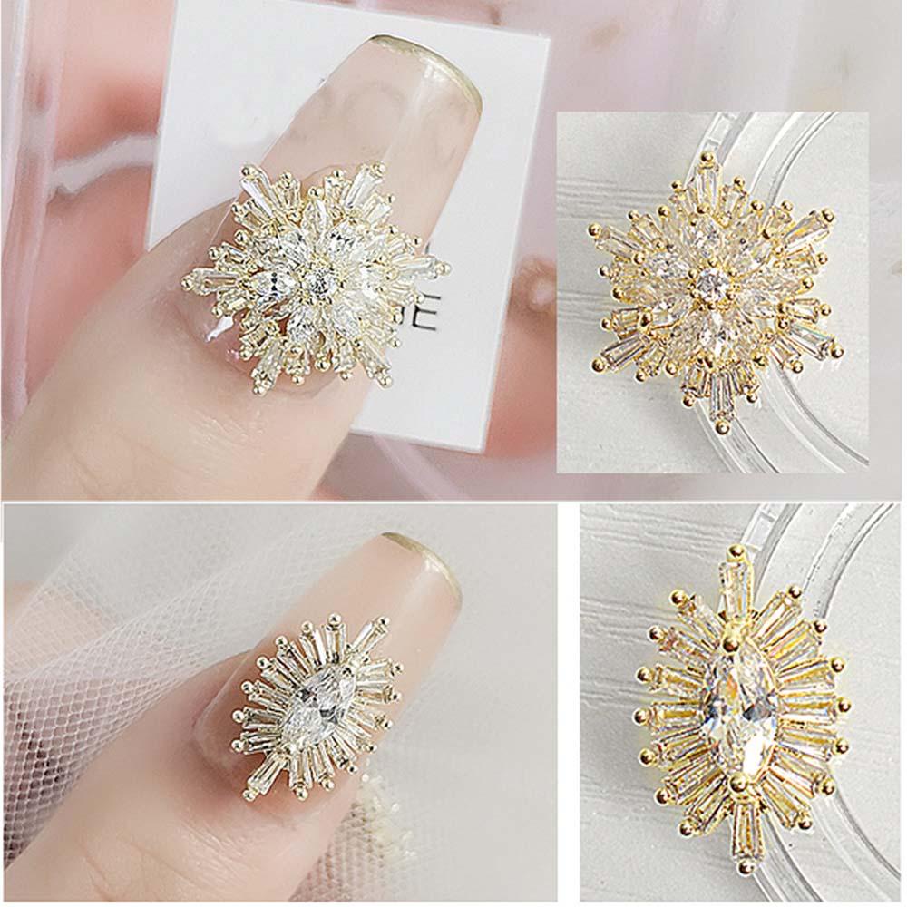 AUGUSTINA Agustina Kuku Rhinestones 3D Mewah Charms Bunga Logam Zirkon Kristal Nail Art Dekorasi