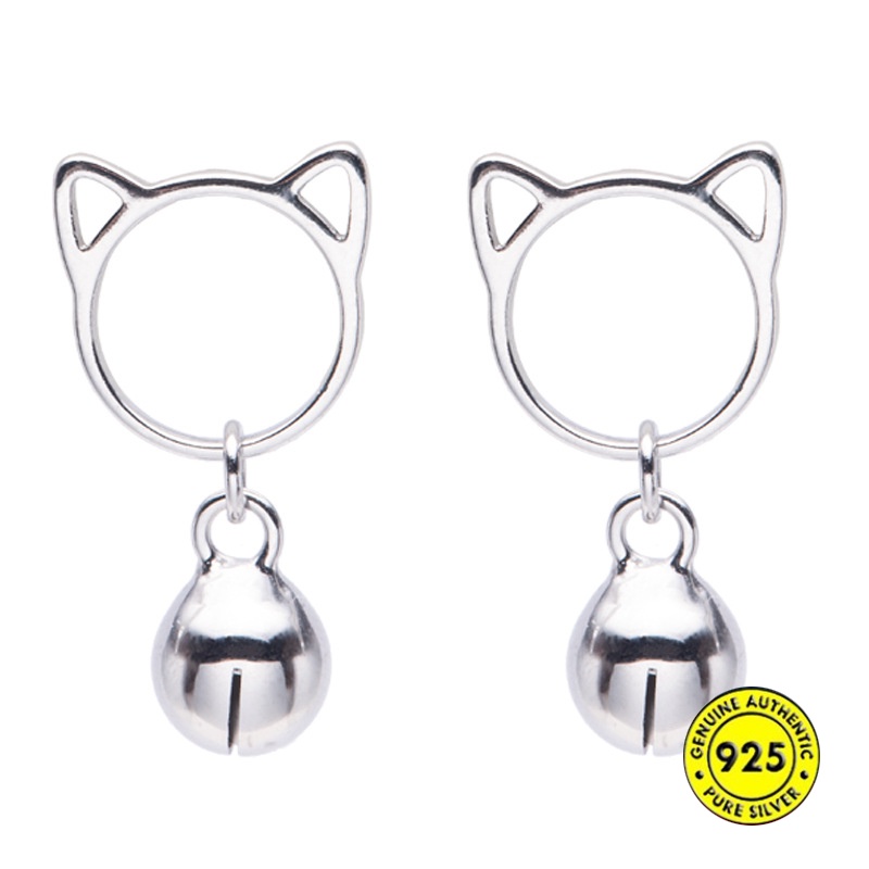 Anting Tusuk Motif Kucing Hollow Bahan Sterling Silver 925 Untuk Wanita