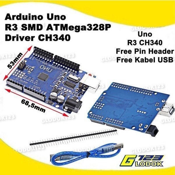 Arduino Uno R3 SMD CH340 ATMEGA328P  PIN HEADER  KABEL USB