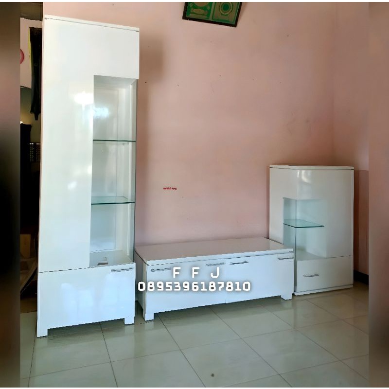 bufet tv - lemari pajangan custom minimalis jati cat duco