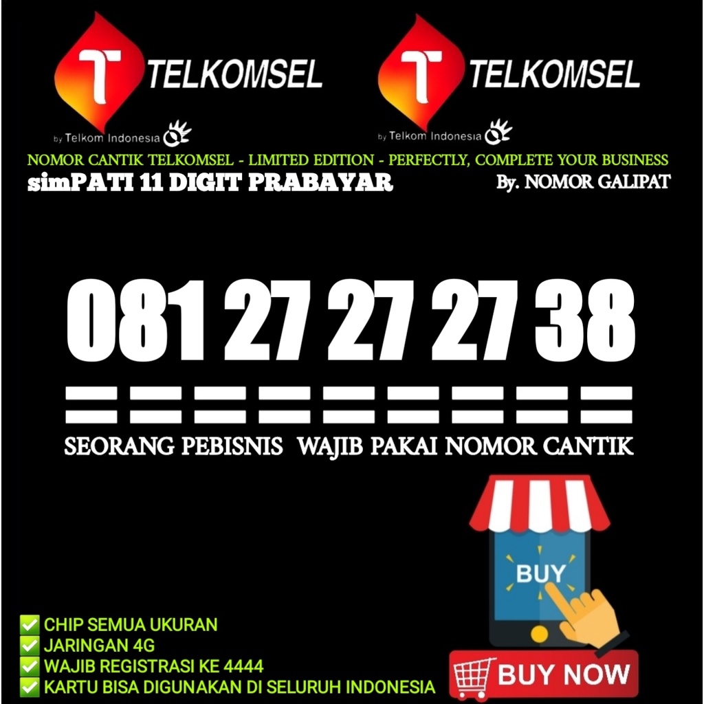 NOMOR CANTIK TELKSOMSEL SIMPATI 11 DIGIT NOCAN SIMPATI 272727 38