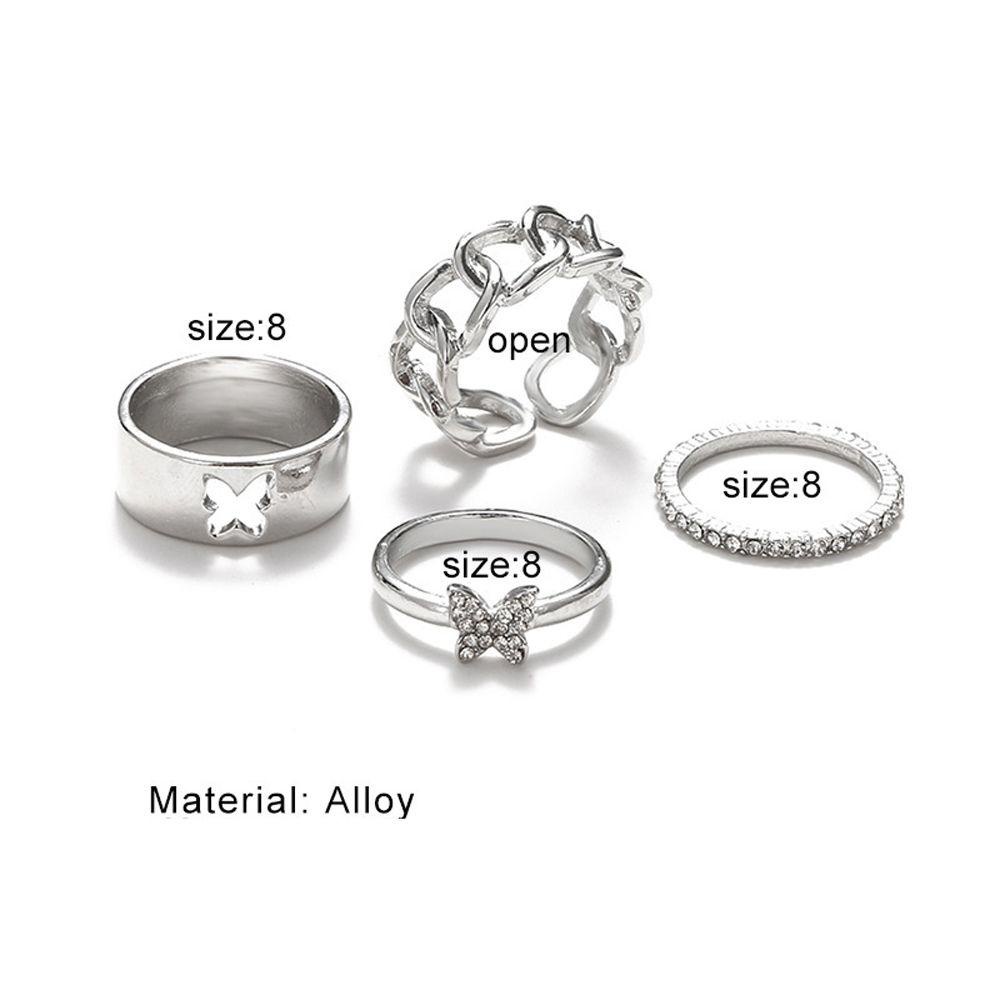 Mxbeauty Kupu-Kupu Cincin Set Fashion Lebar INS Jari Telunjuk Rings Perhiasan Hadiah Pesta Cincin Set Gadis Vintage Adjustable Terbuka Rings