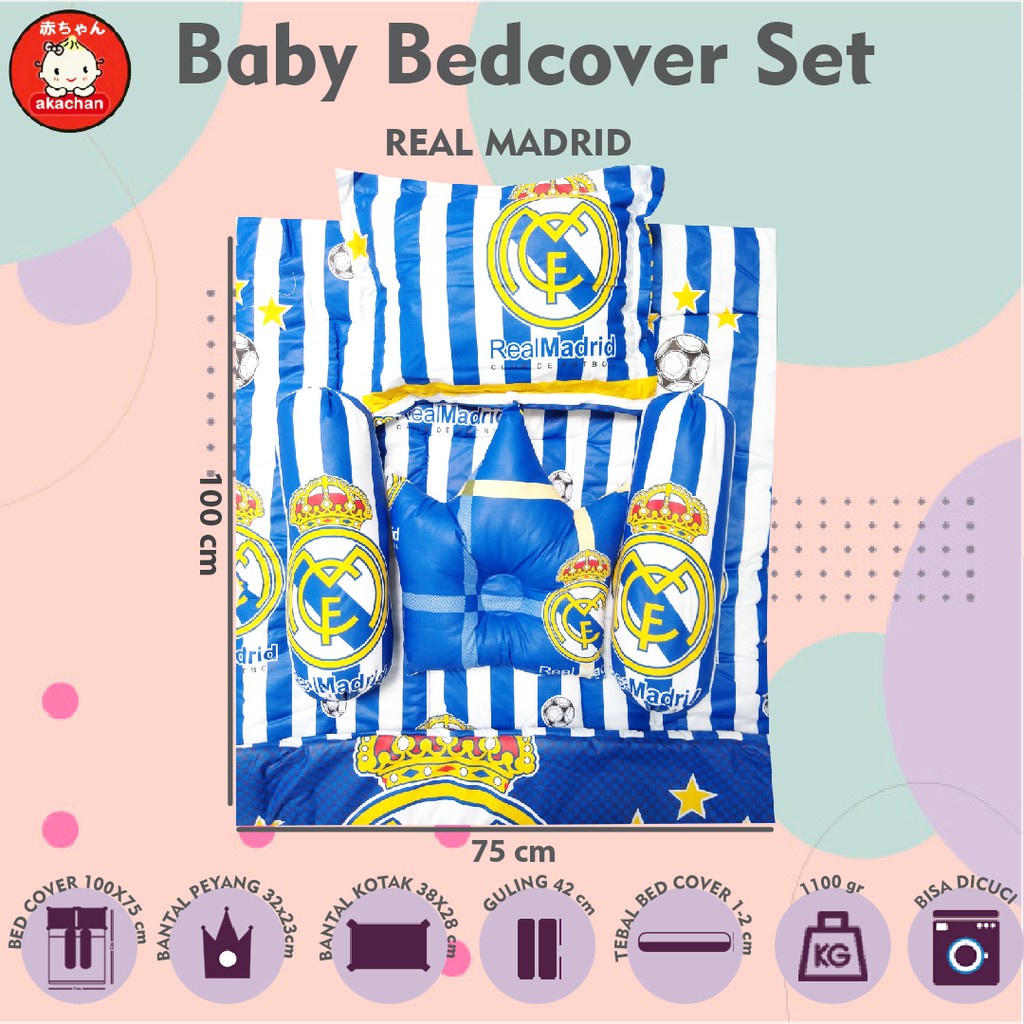 Madrid Baby Bed Set Bedcover Selimut Bantal Cover Crown Bedset Akachan barca Alas Tidur bb Bayi