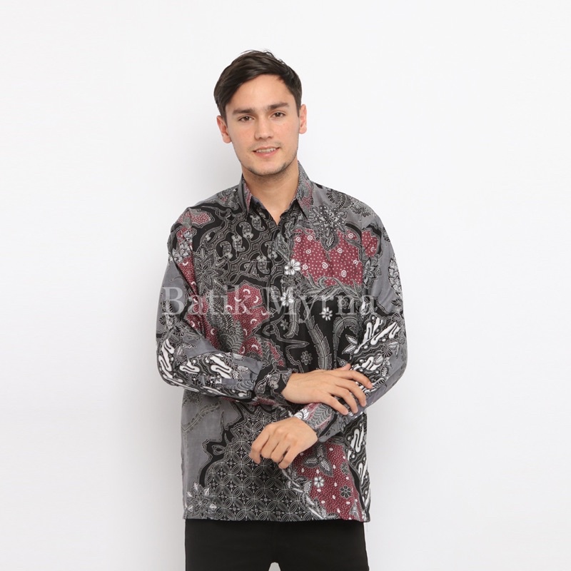 BAJU BATIK PRIA LENGAN PANJANG ATASAN MOTIF TARO ABU BATIK SPESIAL PROMO FORMAL BAHAN BERKUALITAS TE