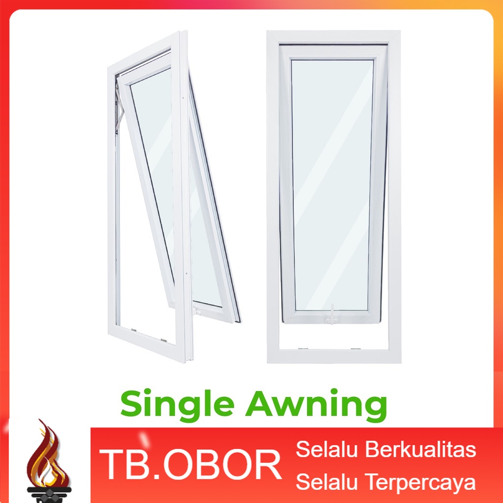 Jendela UPVC Single Premium Kusen Jungkit Single Awning Buka Atas Warna Putih Deluxe Super Minimalis