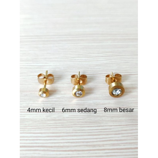Anting Tusuk Permata Bulat Titanium Import Wanita